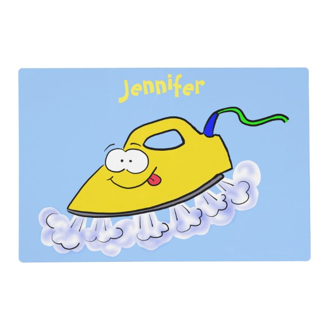 Funny cartoon iron laundry illustration placemat (Front)