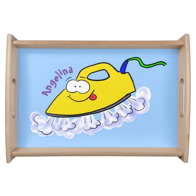 Funny cartoon iron laundry illustration serving tray (Front)