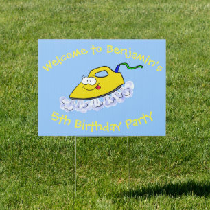 Funny cartoon iron laundry illustration sign