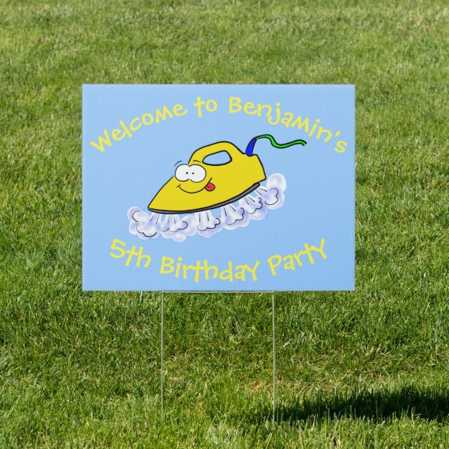 Funny cartoon iron laundry illustration sign (Insitu)