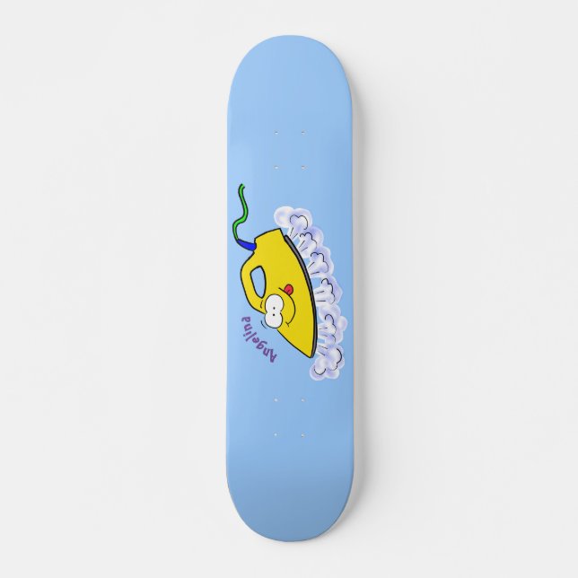 Funny cartoon iron laundry illustration skateboard (Front)