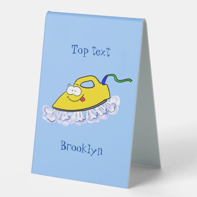 Funny cartoon iron laundry illustration table tent (Front)