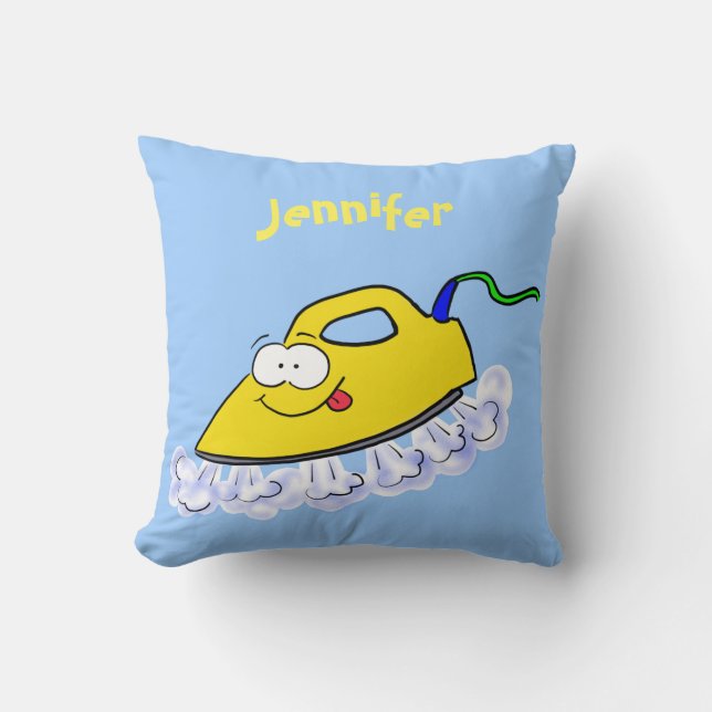 Funny cartoon iron laundry illustration throw pillow (Front)