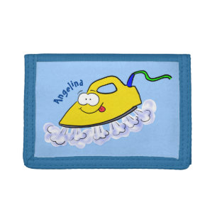 Funny cartoon iron laundry illustration trifold wallet