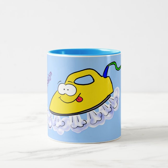 Funny cartoon iron laundry illustration Two-Tone coffee mug (Center)