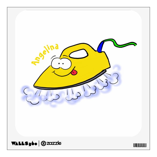 Funny cartoon iron laundry illustration wall decal (Front)