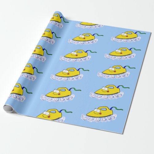 Funny cartoon iron laundry illustration wrapping paper