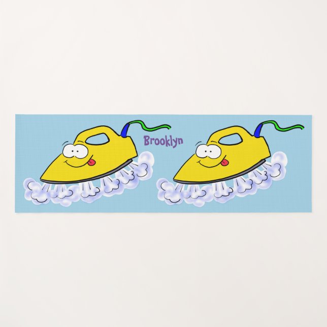 Funny cartoon iron laundry illustration yoga mat (Front (Horizontal))