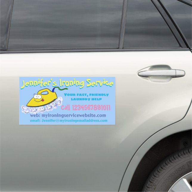 Funny cartoon ironing laundry service car magnet (In Situ)