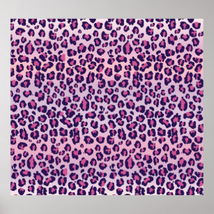 Funny cartoon jaguar pattern. Trendy leopard textu Poster
