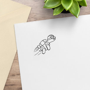 Funny Cartoon Jetpack Turtle 1x1 Rubber Stamp