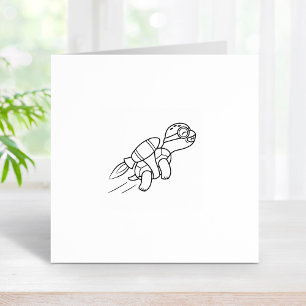 Funny Cartoon Jetpack Turtle 2 Rubber Stamp