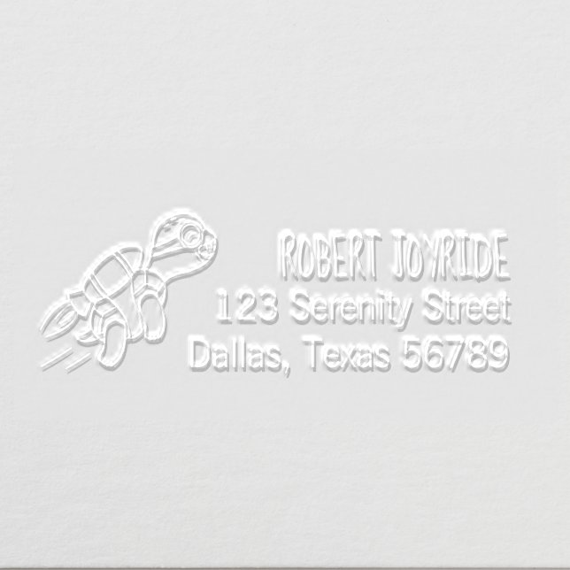 Funny Cartoon Jetpack Turtle Address Embosser (Design)