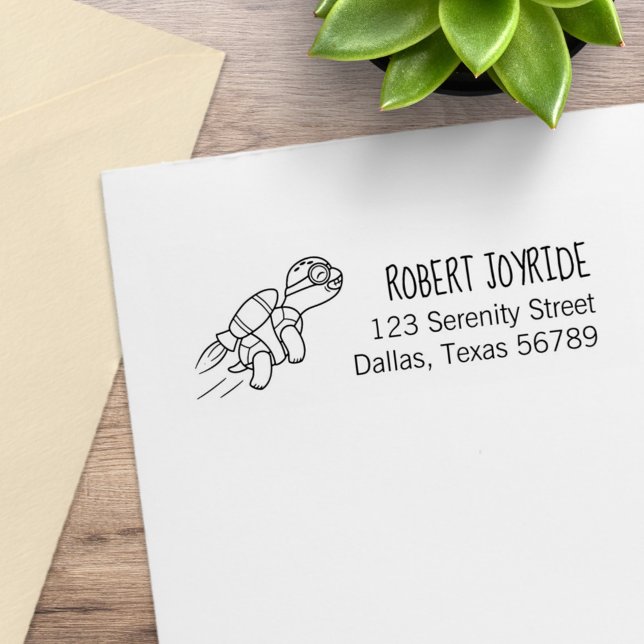 Funny Cartoon Jetpack Turtle Address Rubber Stamp (Creator Uploaded)
