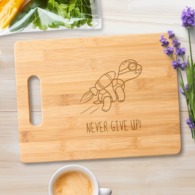 Funny Cartoon Jetpack Turtle Motivational  Engraved Cutting Board (Creator Uploaded)