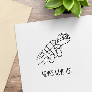 Funny Cartoon Jetpack Turtle Motivational Rubber Stamp