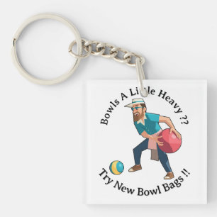 Funny Cartoon Lawn Bowler With A Heavy Bowl, Keychain
