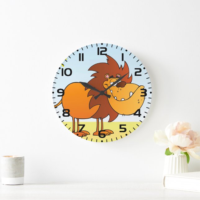 Funny Cartoon Lion in the Sun Safari Animal Large Clock (Creator Uploaded)