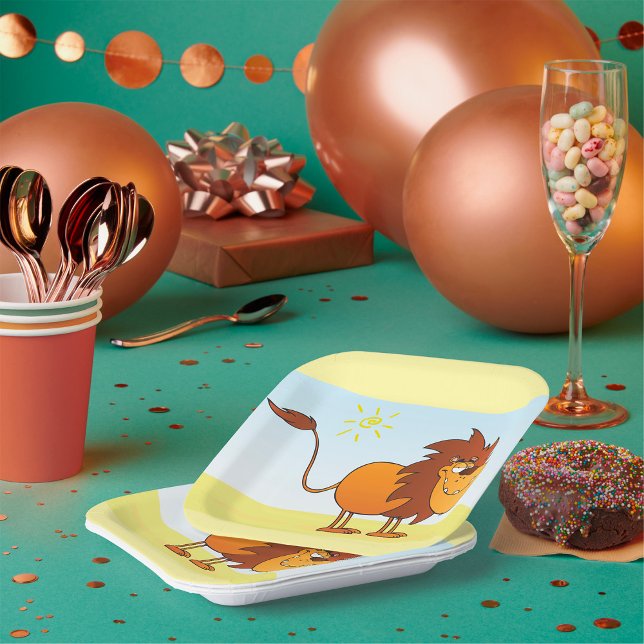Funny Cartoon Lion in the Sun Safari Animal Paper Plates (Creator Uploaded)