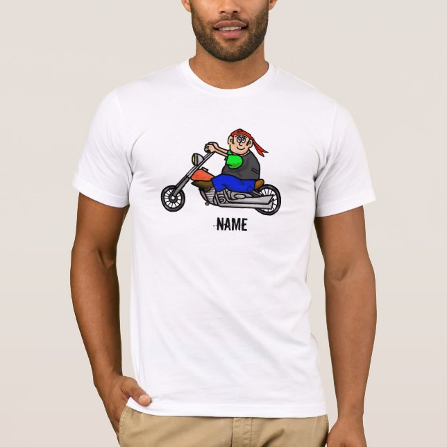 Funny Cartoon Male Motorcycle Biker T-Shirt (Front)