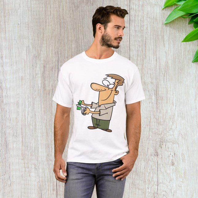 Funny Cartoon Man Cutting Dollar Bill T-Shirt (Creator Uploaded)