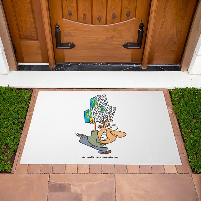 Funny Cartoon Man Panic Buying Toilet Paper Doormat (Creator Uploaded)