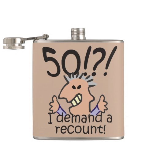 Funny Cartoon Man Recount 50th Birthday Flask