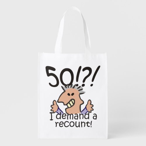 Funny Cartoon Man Recount 50th Birthday Grocery Bag