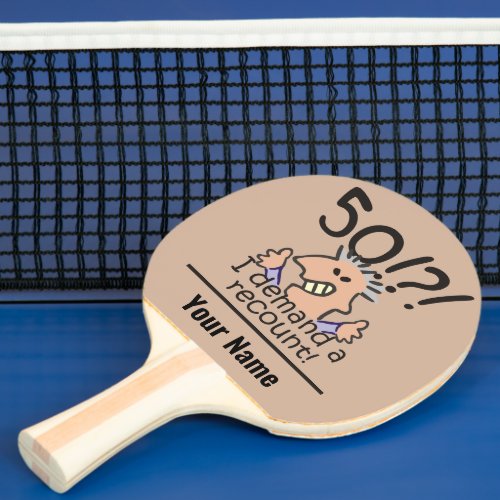 Funny Cartoon Man Recount 50th Birthday Ping Pong Paddle