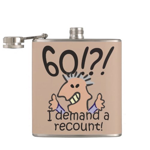 Funny Cartoon Man Recount 60th Birthday Flask