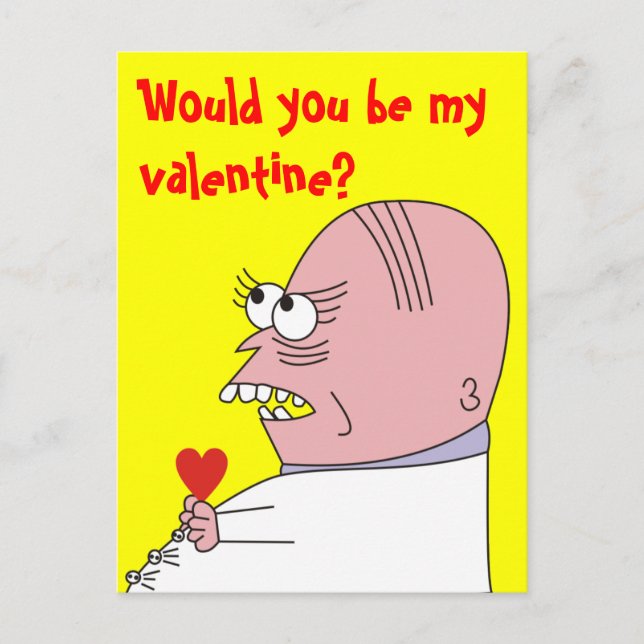 Funny Cartoon Man Valentine's Day Postcard (Front)