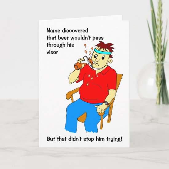 Funny Cartoon Man Visor Beer Birthday Card
