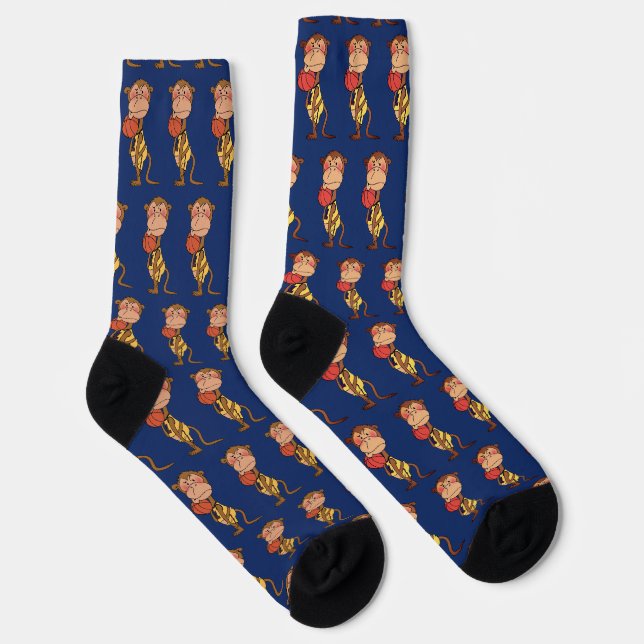 Funny Cartoon Monkey Basketball Pattern Socks (Right)