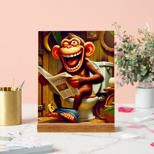 Funny Cartoon Monkey on Toilet  Acrylic Sign (Wedding)