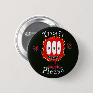 Funny, Cartoon Monster, Halloween "Treats Please" Button