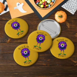 Funny, Cartoon Monster, Halloween "Trick or Treat" Button