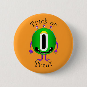 Funny, Cartoon Monster, Halloween "Trick or Treat" Button