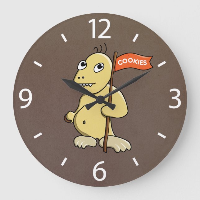 Funny Cartoon Monster With Cookie Large Clock (Front)