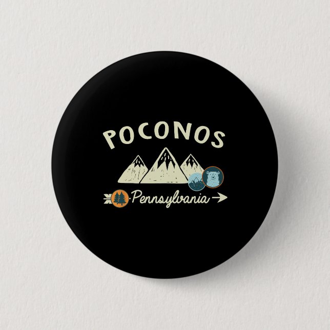 Funny Cartoon Mountain Hiking Patches Poconos Penn Button (Front)