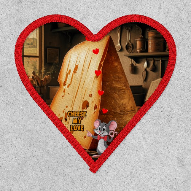 Funny Cartoon Mouse saying Cheese my love on a Patch (Front)