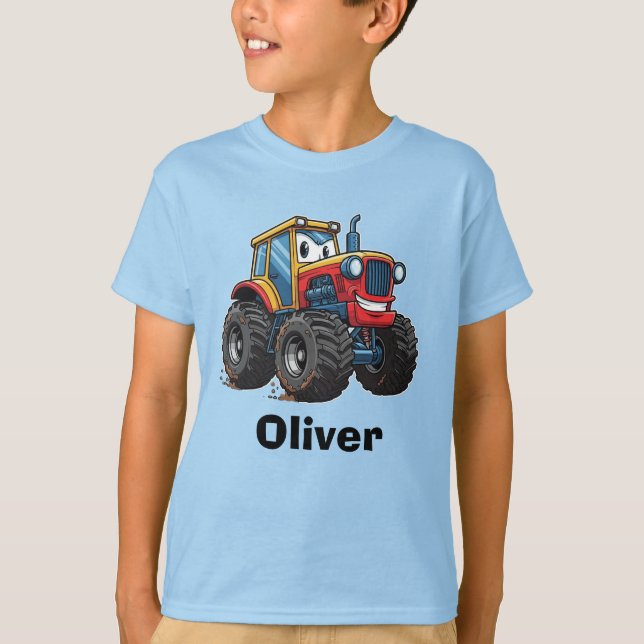 Funny Cartoon Muddy Monster Tractor T-Shirt (Front)