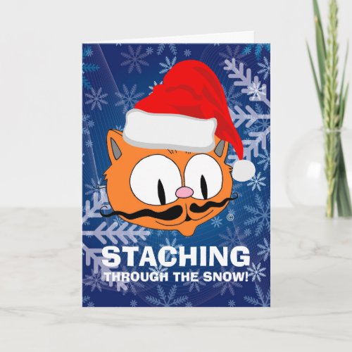 Funny Cartoon Mustache Cat Christmas Card