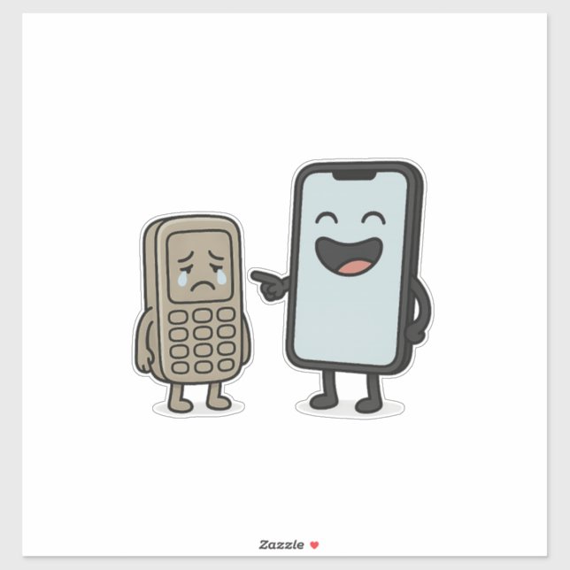  Funny Cartoon _ New Smartphone vs Old Phone Sticker (Sheet)