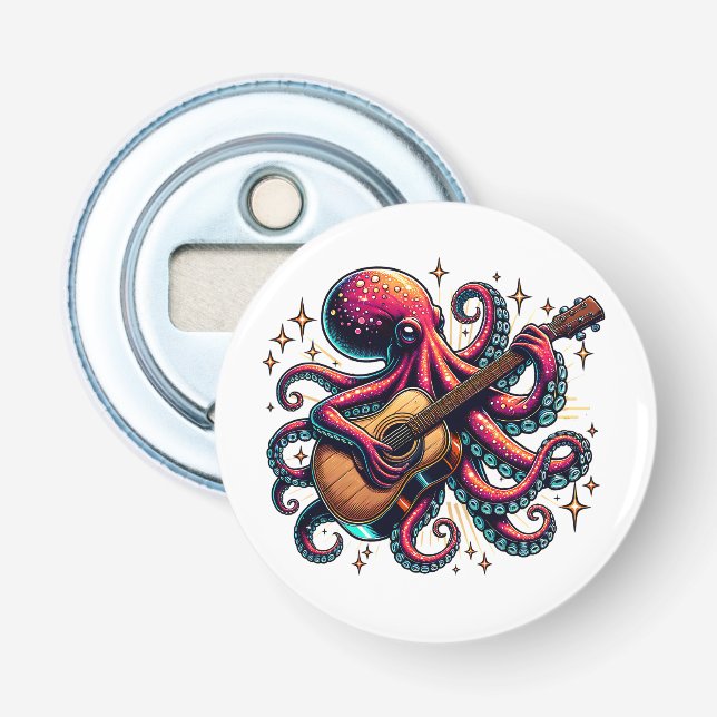 Funny Cartoon Octopus Playing Guitar Bottle Opener (Front)