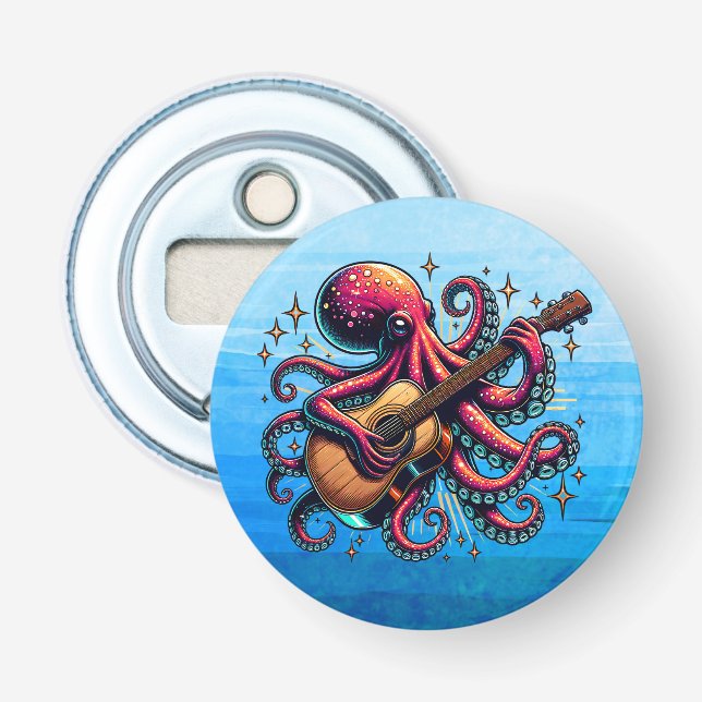 Funny Cartoon Octopus Playing Guitar Bottle Opener (Front)