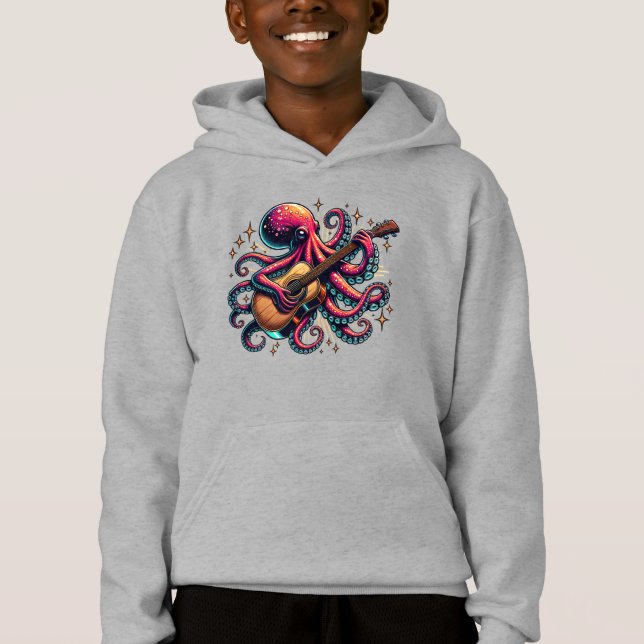 Funny Cartoon Octopus Playing Guitar Hoodie (Front)