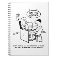 Funny Cartoon of Man at a Dating Agency Notebook