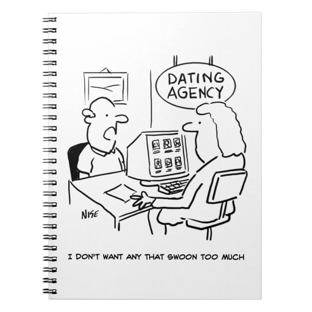 Funny Cartoon of Man at a Dating Agency Notebook (Front)