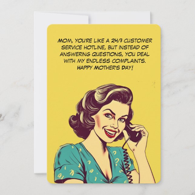 Funny Cartoon of Mom on Phone | Mother's Day Card (Front)