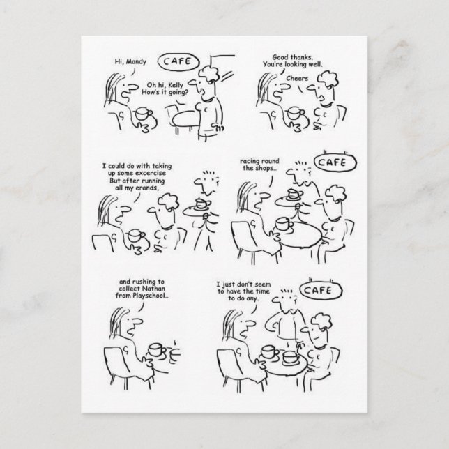 Funny Cartoon of Women in a Coffee Shop Postcard (Front)